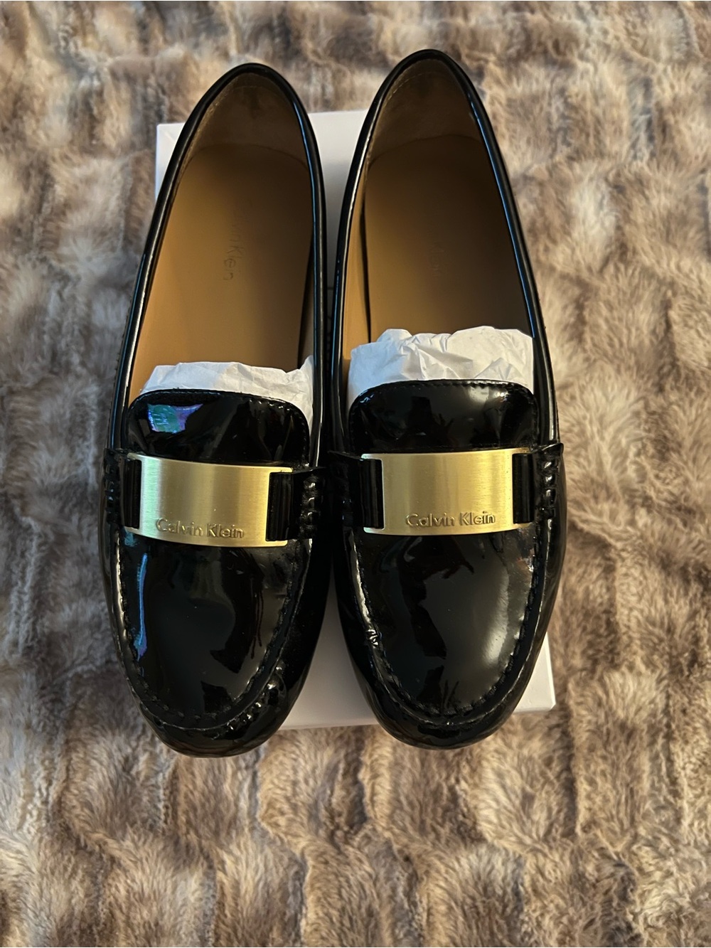 Calvin Klein Women's Black Patent Leather Slip On Round Toe Loafer Flats 7.5 M